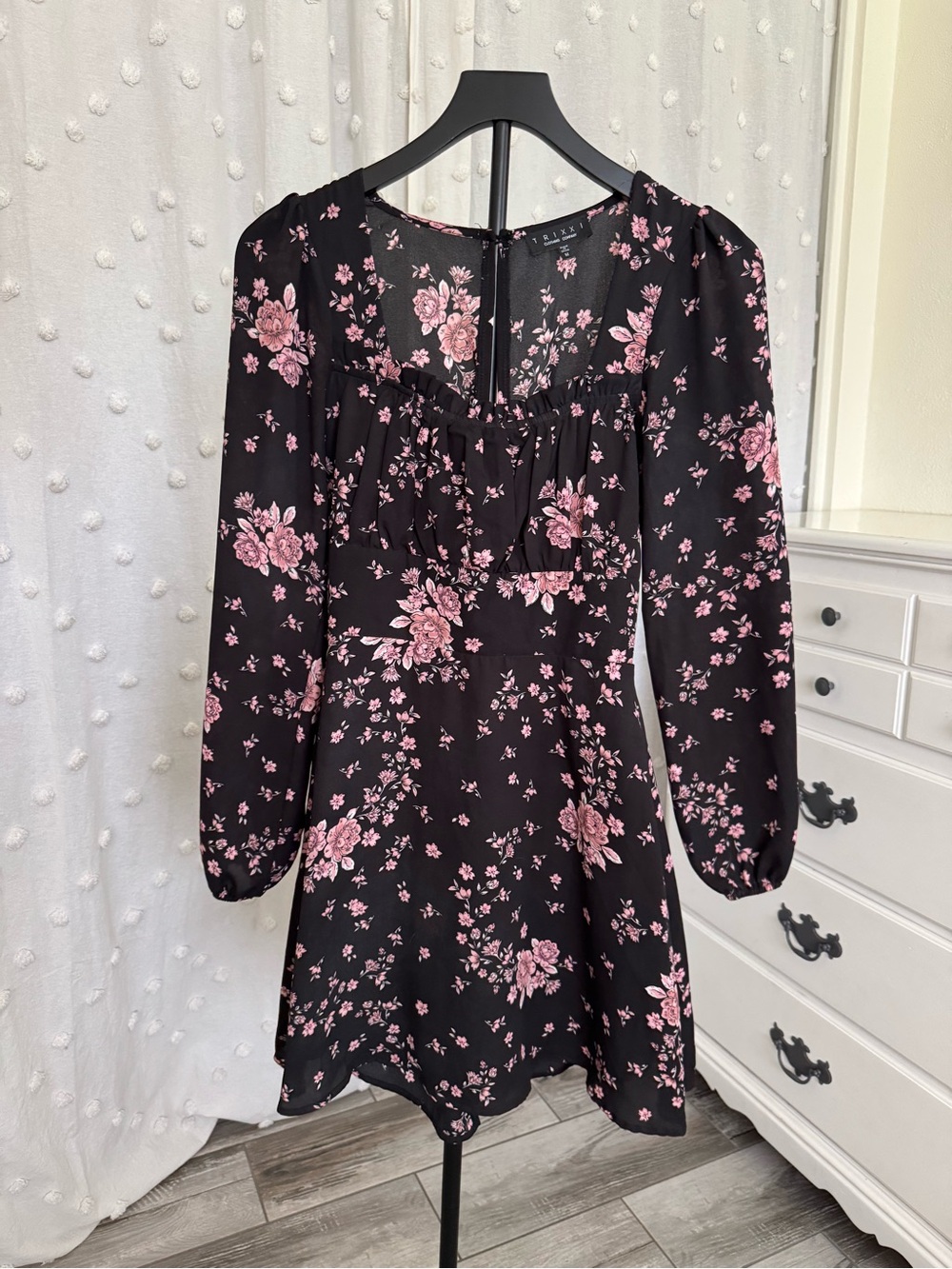 Trixxi Black Mini Dress with Pink Floral Print